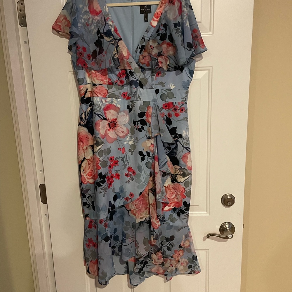 Adrianna Papell Blue and Pink Floral Midi Dress size 18